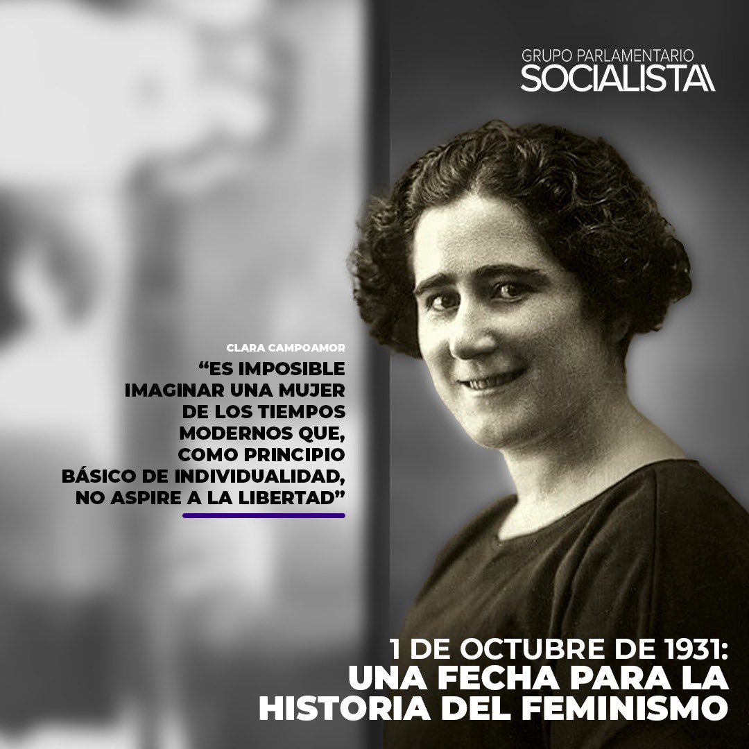 📢 La lucha feminista de #ClaraCampoamor culminaba un #1deOctubre de 1931 con el #SufragioFemenino en España, consiguiendo, de esta forma una democracia real ✊🌹