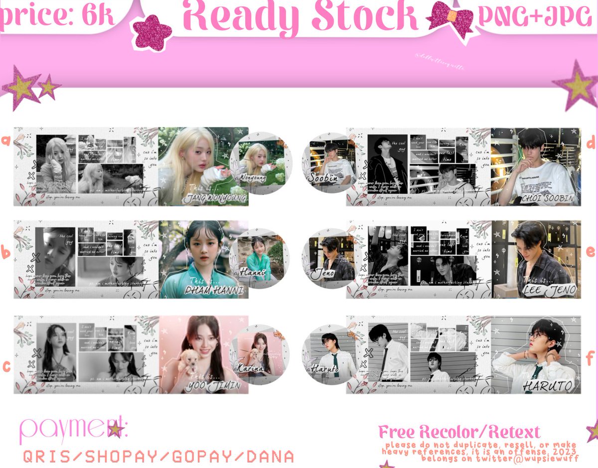 yawjunzzn's tweet photo. @yanwere halo semua aku bawa 12 layout ready gg and bg 6k/each get ava png and jpg yaw. Dan ini bisa retext yaaa, yuk langsung ditake via DM, anw request are also open (+1k) 💗
https://t.co/B7ngv4Lfqa