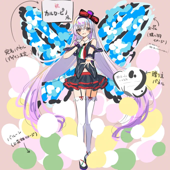 2種のフラスタのイラスト描かせていただきました元々1つの予定だったのにデザインラフ2つ描いたら2つともフラスタにしましょうって言ってくださった企画主様と協賛してくださった皆様、形にしてくださった花屋様本当にありがとうございます!!#カルロ邸からの招待状 #ピノの自由帳 