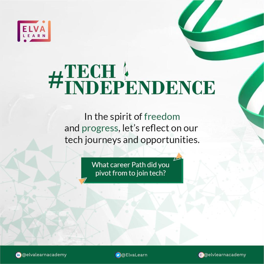 Happy Independence to Nigeria 🇳🇬!
Many of us have transitioned from different careers to pursue new opportunities.
How much have you evolved? 🙌 
Share your thoughts and experiences below! 
Let's celebrate our tech independence together. 🎉💻 #TechIndependence #CareerTransition