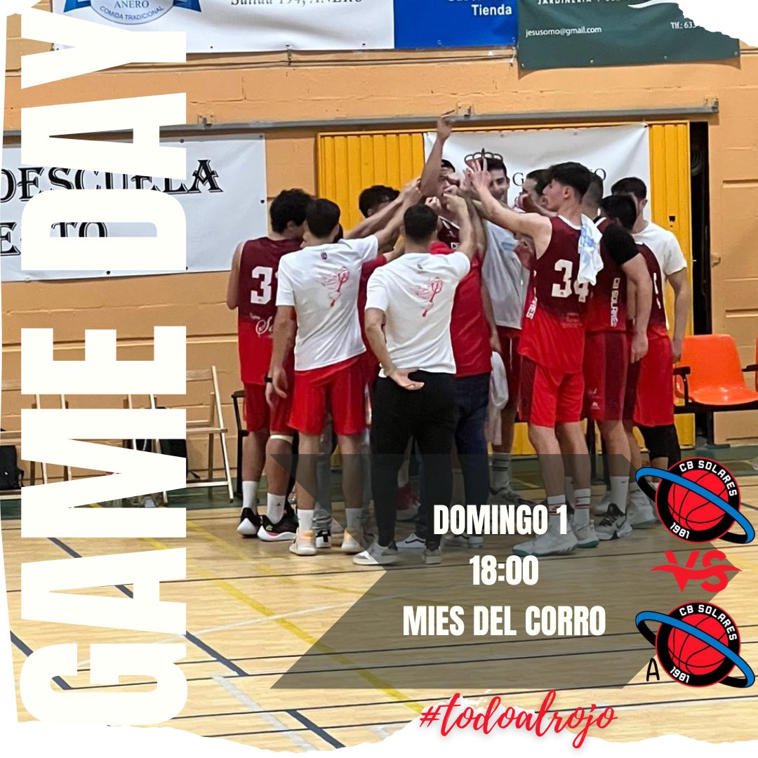 CBSolares's tweet photo. 🏀| DÍA DE PARTIDO

➡️Primer derbi de la temporada que enfrentará a CB Solares A vs Restaurante Los Arcos CB Solares.

⏰18:00h

📍Mies del Corro

#TodoalRojo https://t.co/7N2qIKYKln