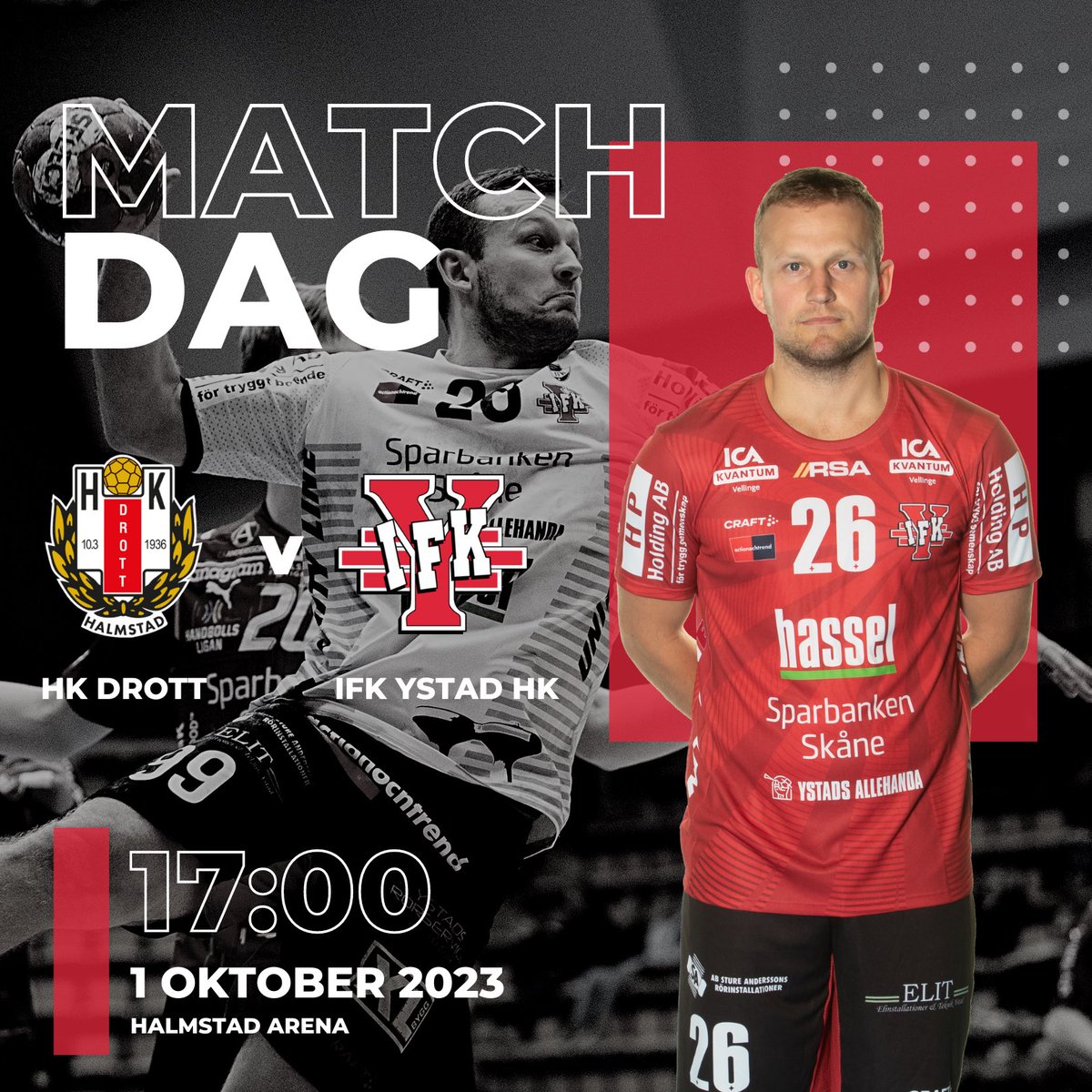 🧨 BORTAMATCH 🧨

Dags för tredje bortamatchen i rad och vi ställs emot <a href="/HKDrottHalmstad/">HK Drott Halmstad</a>. Matchstart 17:00 mot ett hemmastarkt lag, men vi är sugna på revansch efter två uddamålsförluster.

Nu kör vi! 🧨💪🏼

#hejadiröe #reddynamite