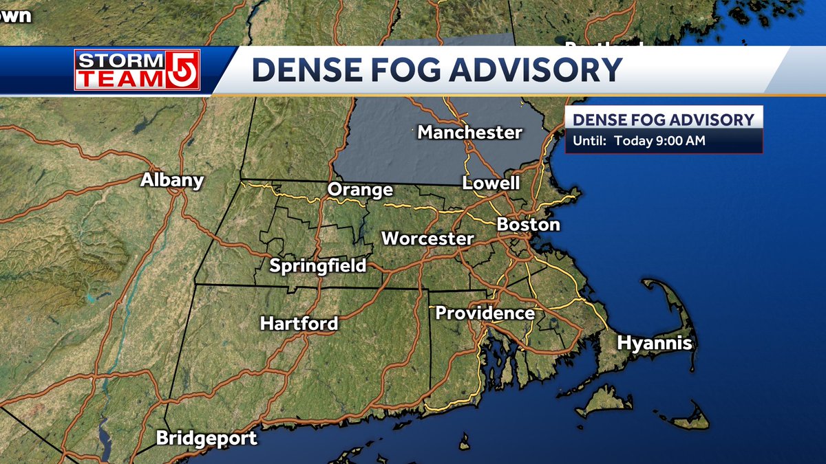 kellyannwx's tweet photo. The rain has moved out and for most of us, the clouds have cleared too. But, fog that developed overnight is preventing the sun from shining through just yet. 

Luckily, the fog is expected to dissipate by 9 AM. #wcvb https://t.co/d5DI7hQENx
