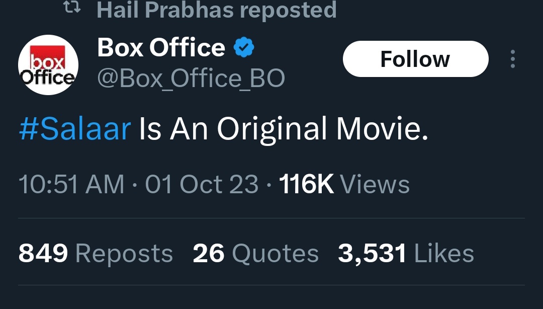Logical_Girll's tweet photo. It's confirmed 

SALAAR is a original movie

No connection with Ugramm.

Box office india officially confirm it. 

Srk fans trying to expose Prabhas but they exposed Dunki 😂🤣🤣 

#SalaarVsDunki #Donkey #SalaarCeaseFire https://t.co/LUnz4MOxJC