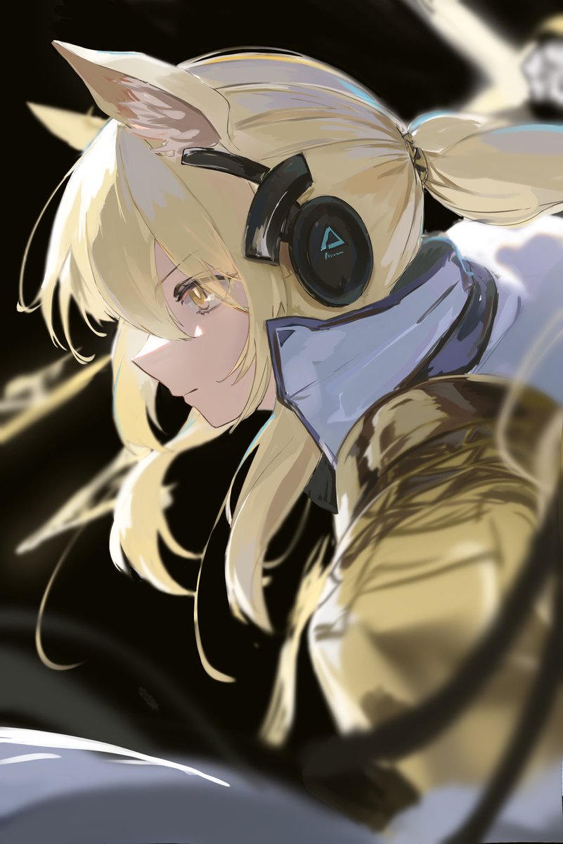 nearl (arknights) 1girl animal ears solo ponytail blonde hair horse ears yellow eyes  illustration images