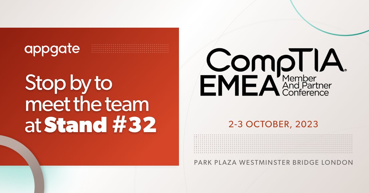 Appgate (@appgatesecurity) on Twitter photo We can't wait to connect with #MSPs and resellers at the <a href="/CompTIA_EMEA/">CompTIA EMEA</a> London meetup, Oct. 2-3. Visit Stand #32 to talk about driving more revenue with Appgate SDP #ZeroTrust access. Still need to register? Be our VIP guest for free by signing up now: bit.ly/45bq9jW We can't wait to connect with #MSPs and resellers at the <a href="/CompTIA_EMEA/">CompTIA EMEA</a> London meetup, Oct. 2-3. Visit Stand #32 to talk about driving more revenue with Appgate SDP #ZeroTrust access. Still need to register? Be our VIP guest for free by signing up now: bit.ly/45bq9jW