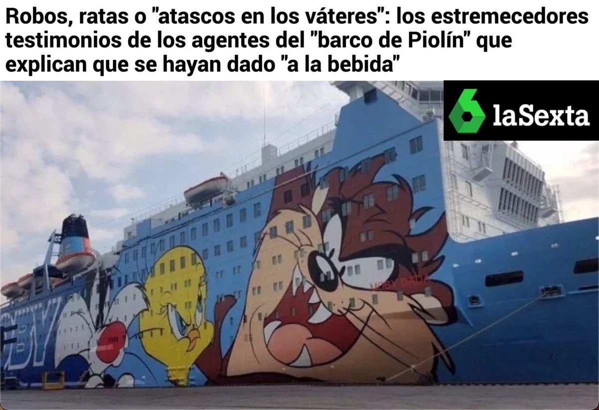 SenyorBohigues's tweet photo. Un vaixell pintat de dibuixos animats, ple de policies que menjaven croquetes barates, que es robaven la roba estesa i que l'acumulació de merda va fer que se'ls omplis de rates; va atracar a BCN amb l'objectiu de trobar urnes i pegar a gent que volia votar.  

No és un gag meu. Va pasar en una #MonarquiaBananera #1dOctubre