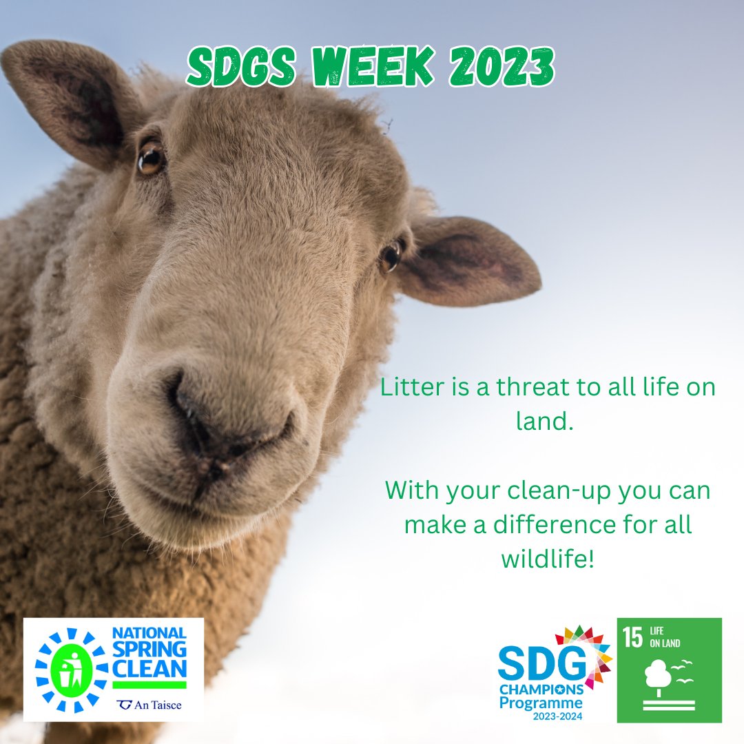 NationalSpringC's tweet photo. ๐ฟ Goal 15: Life on Land ๐พ
Litter threatens ALL life on land. Your clean-up makes a difference for wildlife. Share your efforts using #CleanUpForLife and let's protect our planet together. ๐
#SDGsIrl #NationalSpringClean #SpringClean23 #SDGsChampion #SDGsWeek2023 https://t.co/xWQFYjuiIC