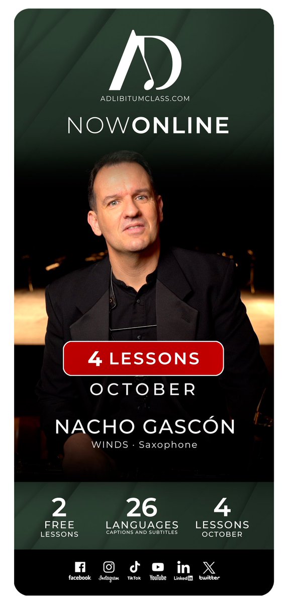 Now Online: Nacho Gascón!! 
4 first Lessons now available
Only at adlibitumclass.com
•

#adlibitumclass
#nachogascon
#newclass
#class
#OnlineMusicLessons
#LearnSaxophone
#VirtualSaxophoneLessons
#Saxophonist
#saxophone
#musicclass
#music
#sax
#saxo
#SaxophoneOnline