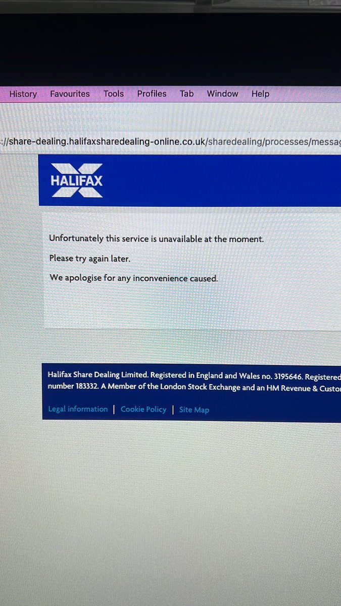 nrfconstruction's tweet photo. @HalifaxBank is there any reason I can not log onto my share dealing account ? Website just says service is unavailable at the moment https://t.co/fminof4B9P