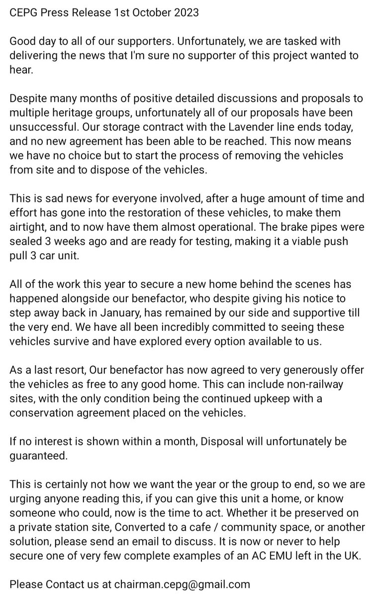 Unfortunately, the time has come for the 309. No home found with disposal our only other option Unit available free to a good home. Please read this statement in full and get in touch if you feel you could help in any way. 

Please share and RT to help keep the unit in one piece.