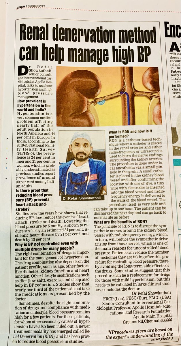Awareness article about RDN in TOI today! For more info about this, visit
drrefai.com/renal-denervat…

#hypertensionawareness #hypertension #Hypertensionmanagement #renal #bloodpressurecontrol #bloodpressureawareness #bloodpressure