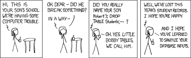 this is really funny (from XKCD Comic 327: Exploits of a Mom)