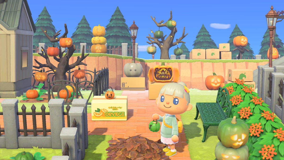 animalcrossing's tweet photo. Happy October, everyone! Folks on the island are going batty over Halloween preparations! Keep an eye on items at Nook's Cranny and Leif's shop in the coming days. You may see candy and pumpkin starts available soon. Grab these treats while you can! No tricks here, I promise! https://t.co/DFhPUEtfMX