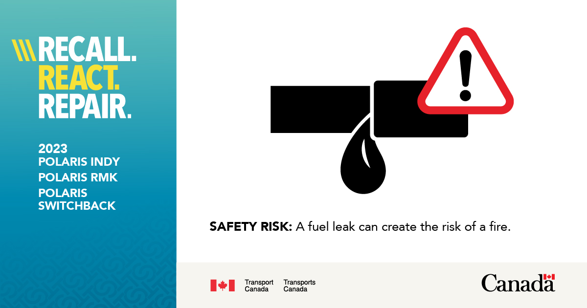 #Recall: On certain 2023 Polaris snowmobiles with a Patriot Boost engine, the fuel line between the fuel rails could develop a leak, creating the risk of a fire. ow.ly/yilE50PKPmR