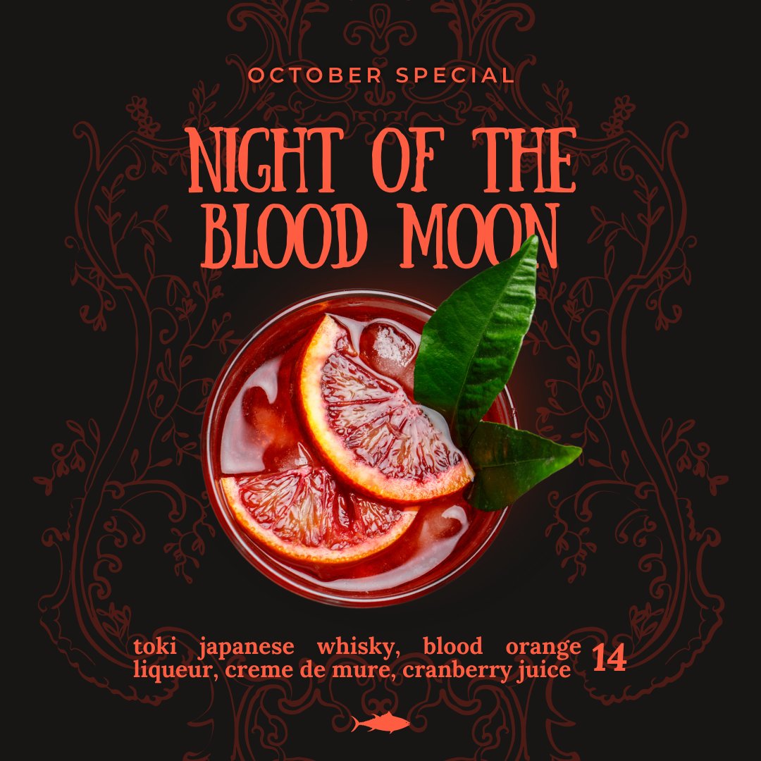 Embrace the Night of the Blood Moon! Our exclusive October cocktail is a bewitching blend of Toki Japanese whisky, blood orange liqueur, creme de mure, and cranberry juice. 🌙🥃 
Available at Fuji at WoC, Fuji at Ink Block, Fuji at Kendall, Fuji at Assembly, and Fuji at Newton!