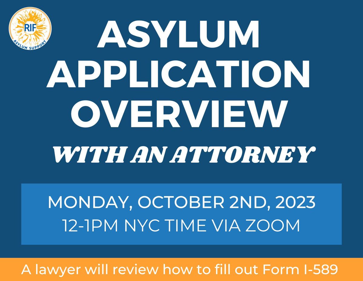 RIF_NYC's tweet image. 📅 Join us tomorrow for our monthly #AsylumApplication class led by an attorney. We will go through the I-589 form, offer general guidance, and respond to any questions you may have. The attorney speaks English, Spanish, and French.
