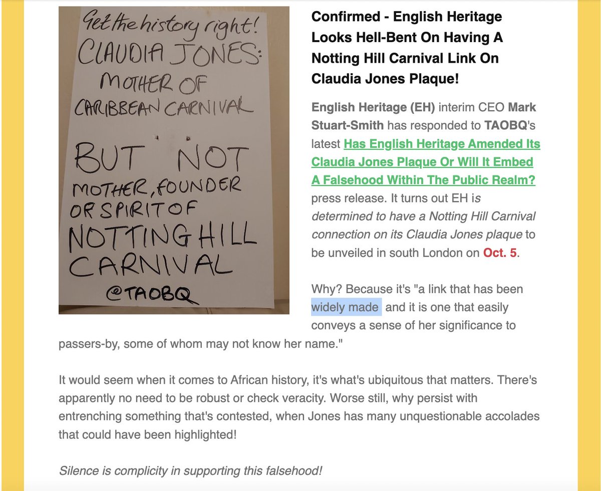 TAOBQ (The African Or Black Question) (@taobq) on Twitter photo Yes, it's the start of African History Month UK.
Disappointed <a href="/EnglishHeritage/">English Heritage</a> reply to <a href="/TAOBQ/">TAOBQ (The African Or Black Question)</a>'s Has English Heritage Amended Its Claudia Jones Plaque Or Will It Embed A Falsehood Within The Public Realm? press release maintains #NottingHillCarnival the link in the #ClaudiaJones Yes, it's the start of African History Month UK.
Disappointed <a href="/EnglishHeritage/">English Heritage</a> reply to <a href="/TAOBQ/">TAOBQ (The African Or Black Question)</a>'s Has English Heritage Amended Its Claudia Jones Plaque Or Will It Embed A Falsehood Within The Public Realm? press release maintains #NottingHillCarnival the link in the #ClaudiaJones