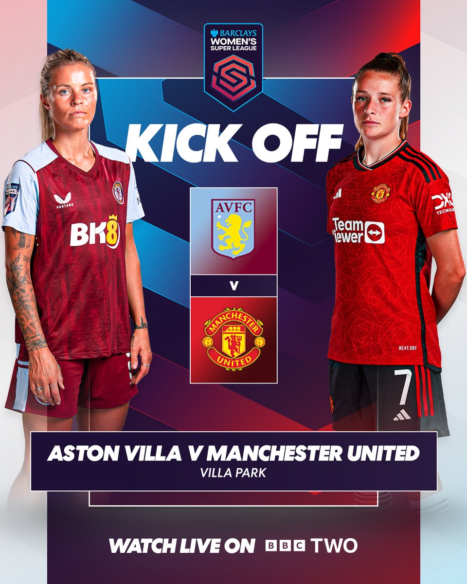 BarclaysWSL's tweet photo. Ready to GO in the #BarclaysWSL all over again! 🤩

@AVWFCOfficial 🆚 @ManUtdWomen 

Watch the action LIVE on @BBCTwo 📺 https://t.co/3fEx95o3K6