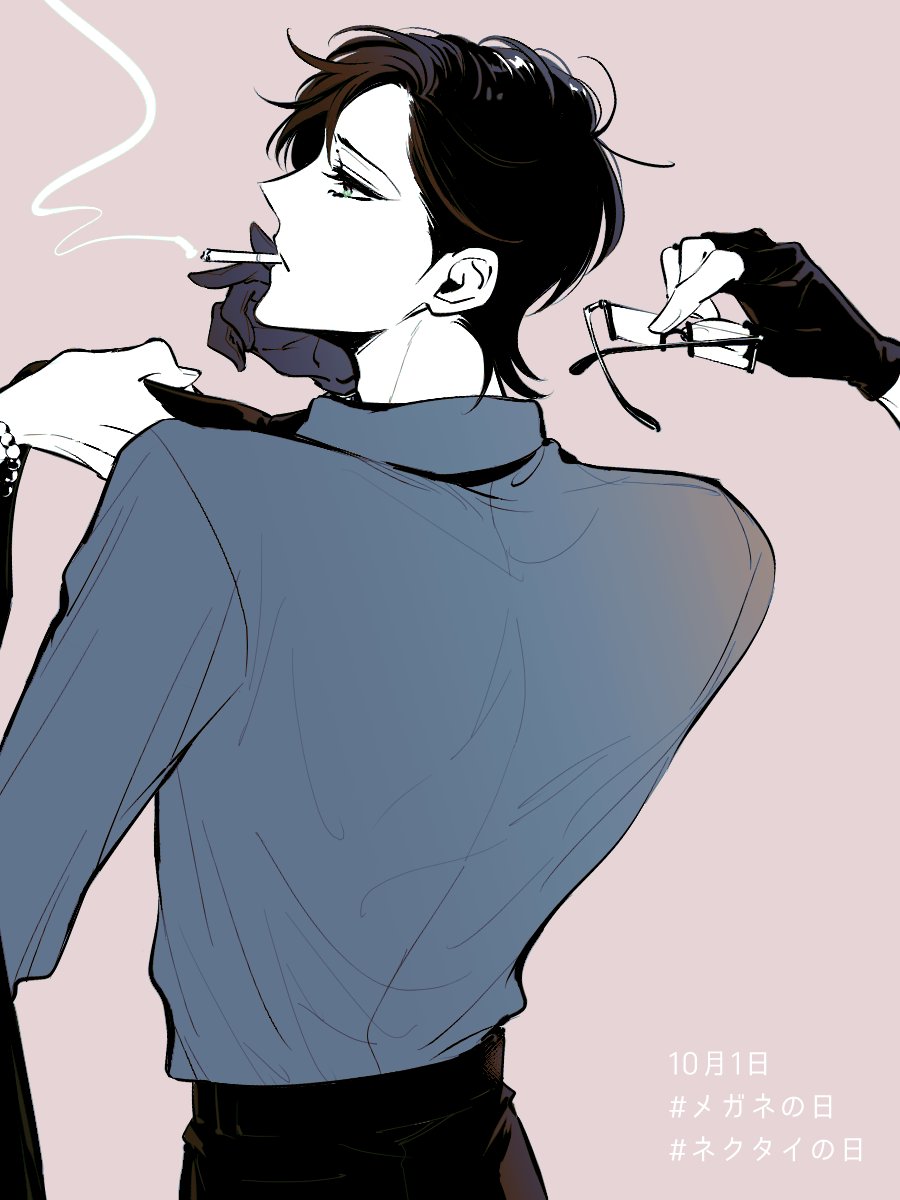 male focus cigarette holding gloves 1boy solo focus shirt  illustration images
