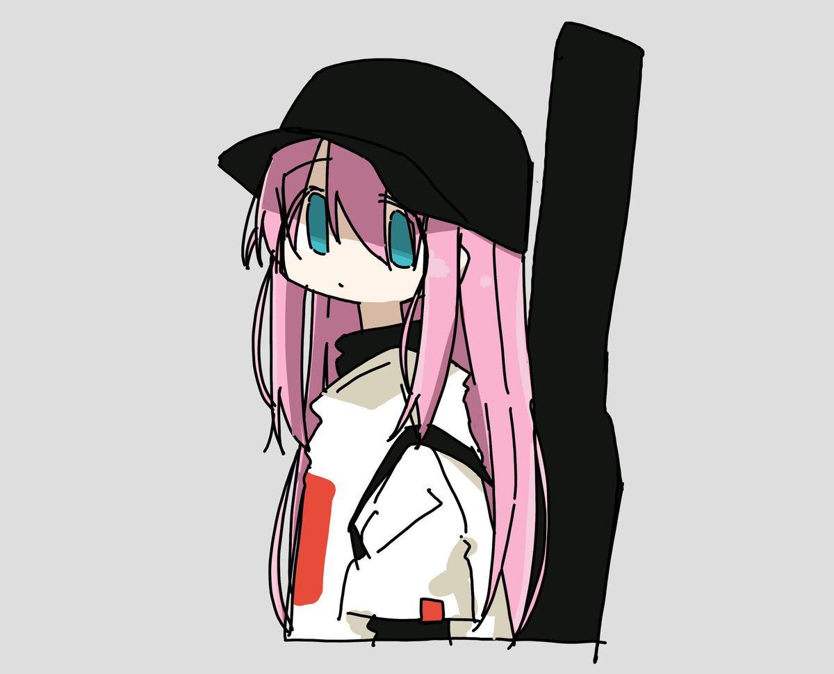 gotou hitori 1girl solo long hair pink hair instrument case hat guitar case  illustration images