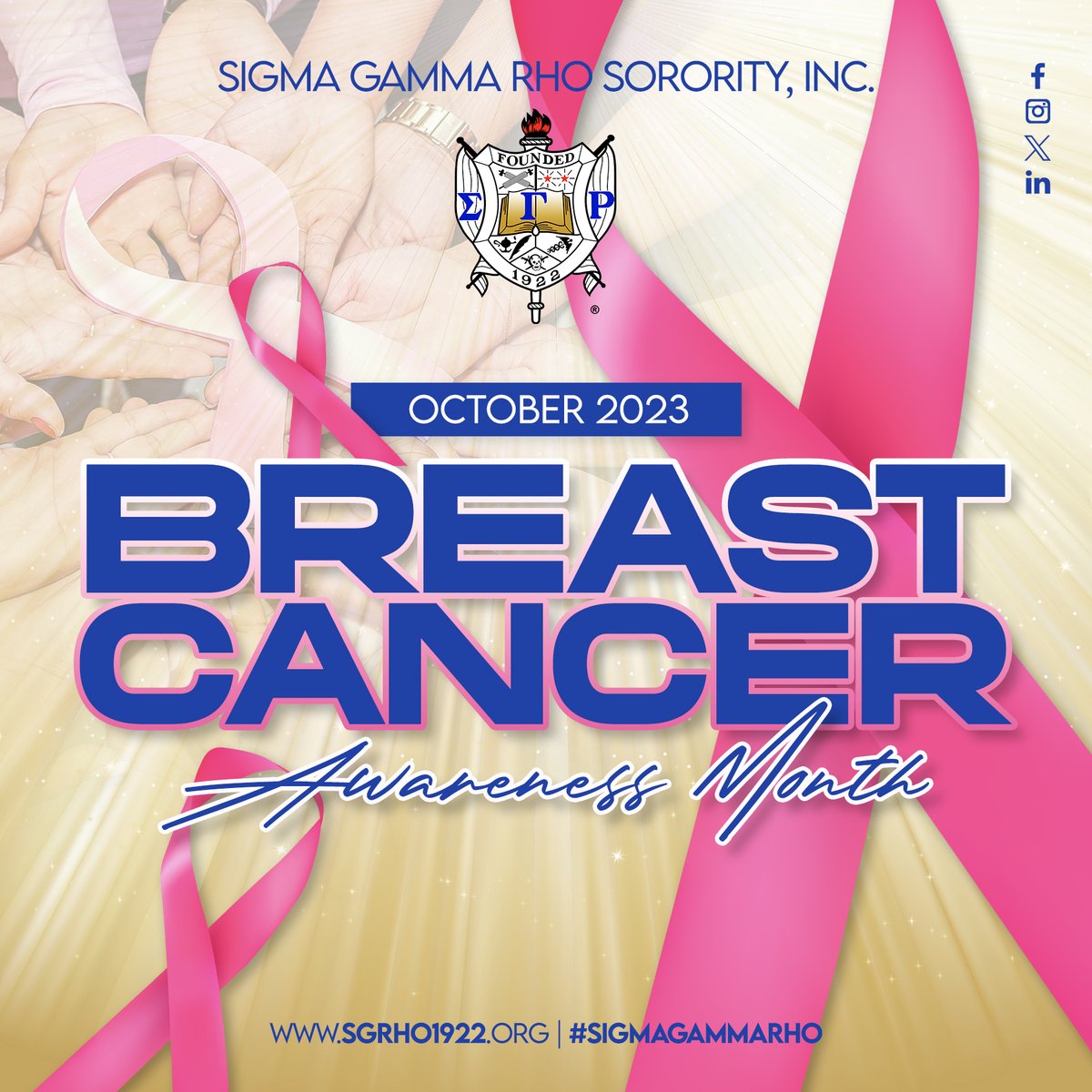 October is Breast Cancer Awareness Month. Sigma Gamma Rho Sorority, Incorporated celebrates Breast Cancer Survivors and will work diligently to raise awareness to ensure that there are more 💕

#BreastCancerAwarenessMonth #SigmaGammaRho #GreaterWomenGreaterWorld
