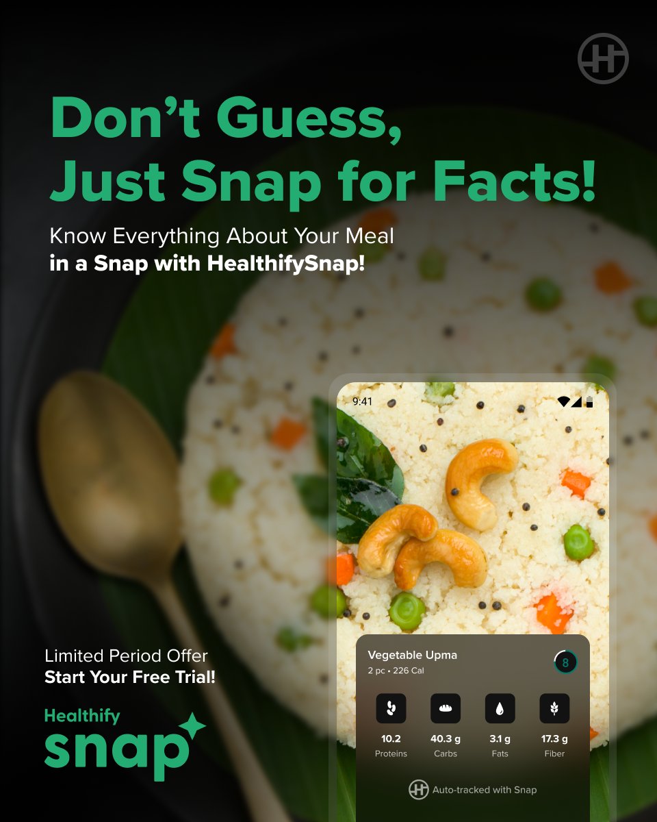 healthifyme's tweet photo. Just #SnapBeforeYouEat and discover the power of automatic food tracking.
Just click a photo and get 👇🏻
✅Automatic Calorie Tracking
✅Instant Nutrition Insights
✅AI-Powered Tips & Nudges
Start snapping today 👉🏻 https://t.co/zXzjQ5DPYb
#HealthifyMeSnap #HealthifySnap #Snap https://t.co/MSpalXjV9V