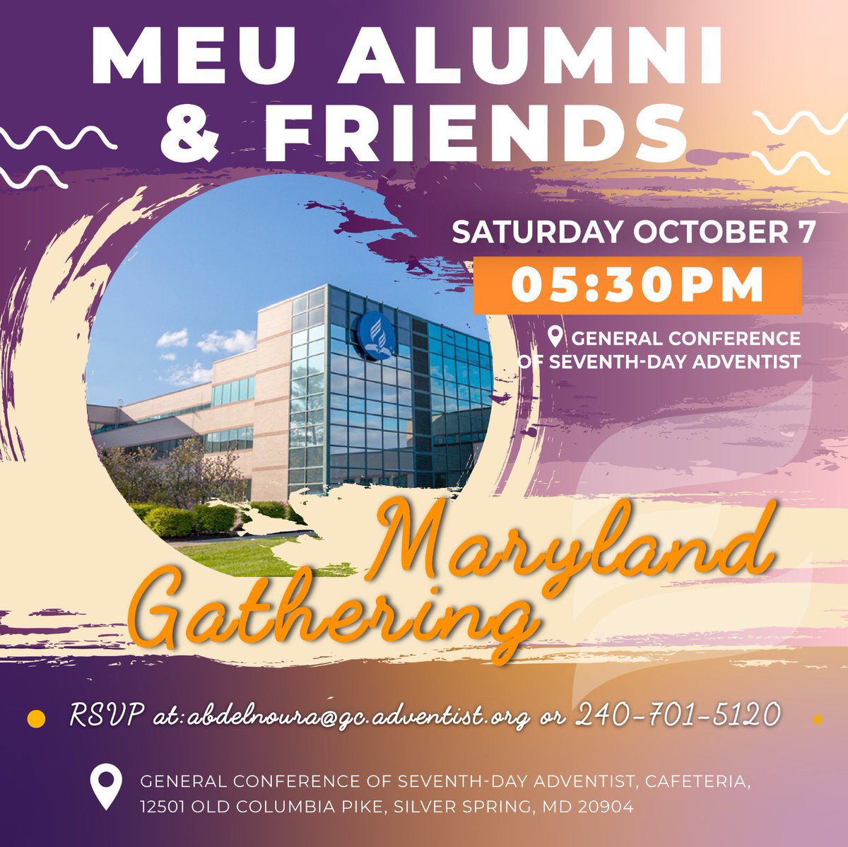 meuniversity's tweet photo. 🇺🇸🤝🏻If you are in the Maryland area, MEU invites you to join the “MEU Alumni &amp; Friends” gathering, in conjunction with the meeting of the Middle East Fellowship. 

📆Saturday October 7, 2023 
🕐5:30pm. 
📍GC Seventh Day Adventist, Cafeteria, Silver Spring, MD https://t.co/kQ7EFwvYC6