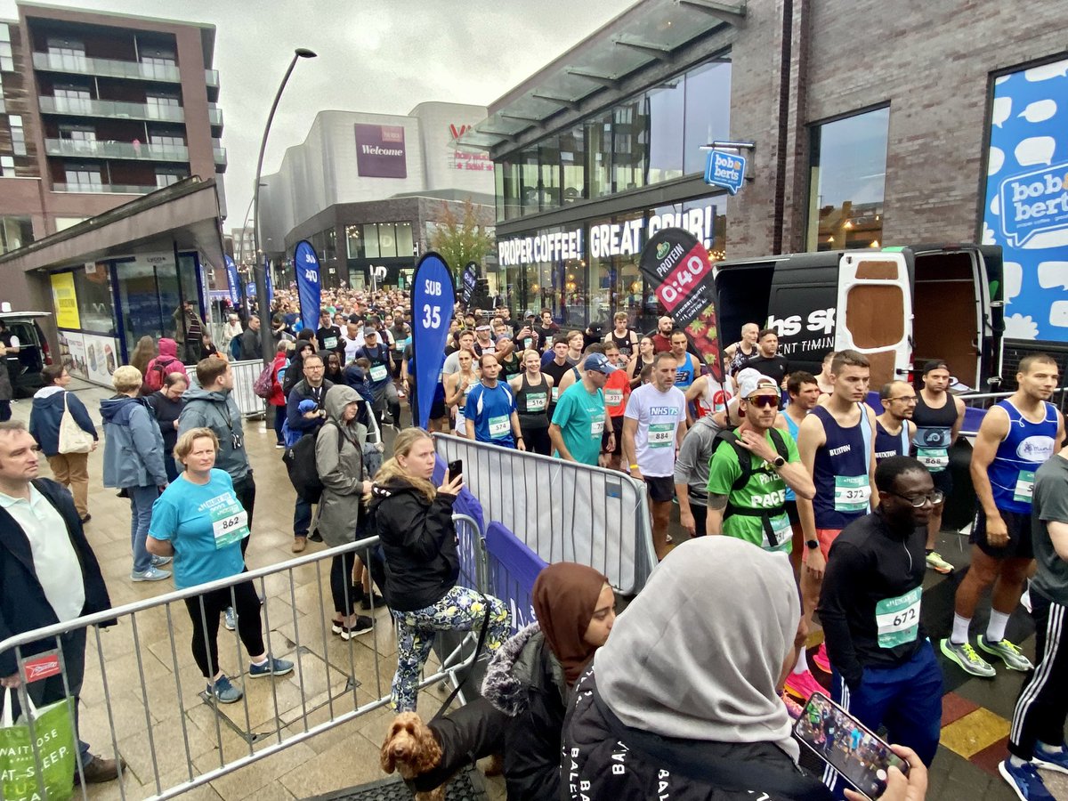 What better way to celebrate #NHS75Birthday than starting the #BuryRunningFestival 10k today with @runforall @ArenaGroup & @BuryCouncil starting & finishing on @therockbury - pictured here with council officers & councillors plus the view from the start line. #LetsDoIt