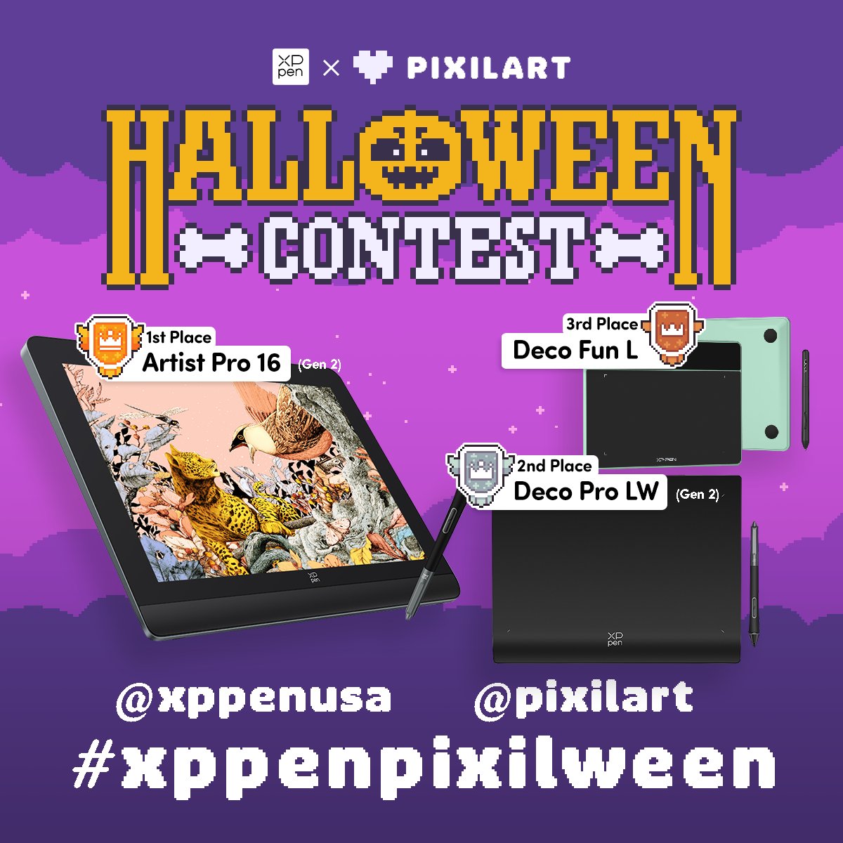 pixil_art's tweet photo. XPPen x Pixilart Halloween 🎃 Contest is now live. Enter your 👻 spookiest drawings for the chance to win awesome 😍 XPPen products. 

Get started: https://t.co/BhSwRLlCpg

Check out the daily drawing challenges or Halloween drawing bases for fun Halloween ideas. 

For art uploaded to X, Instagram, or Facebook, please tag @xppenusa and use #xppenpixilween

#pixilart #xppen #pixelart #Halloween #artcontest #contest