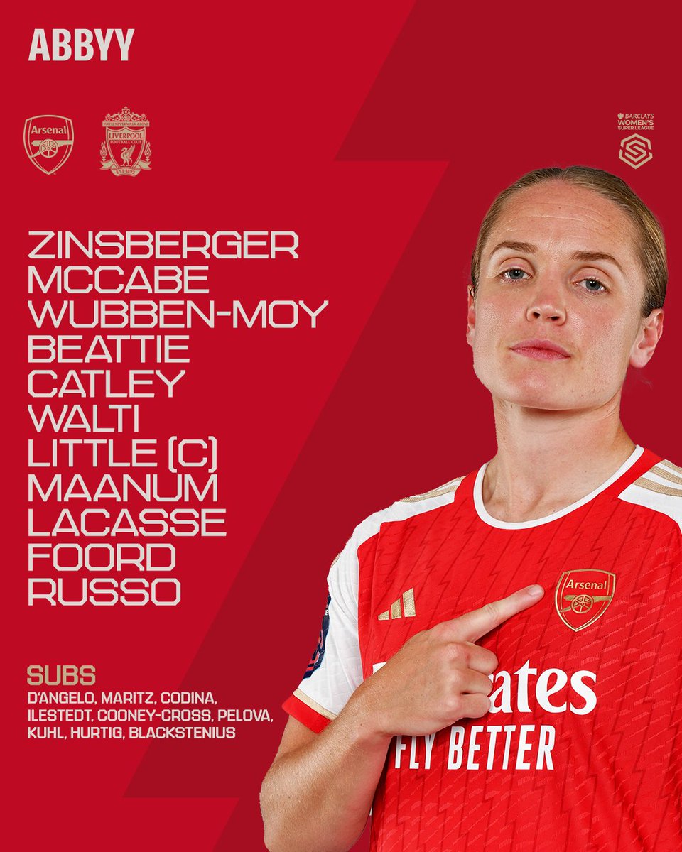 ArsenalWFC's tweet photo. TEAM NEWS ❤️

✊ Beattie at the back 
👏 Lacasse gets her WSL debut!
⚡️ Russo leads the line

COME ON YOU GUNNERS 💪 https://t.co/CQ97eDfB0f