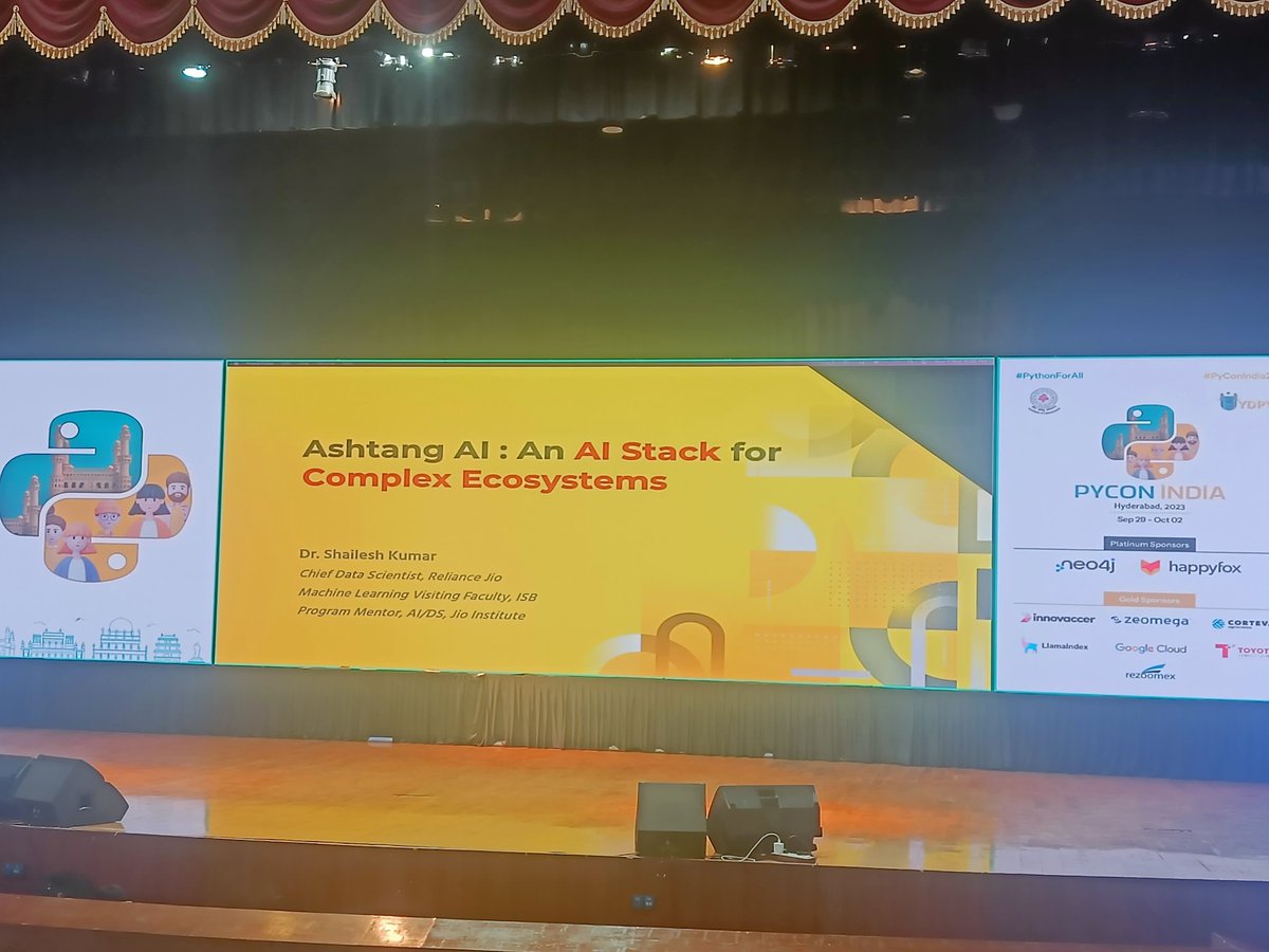 pyconindia's tweet image. 🔓Unlocking the Future: Keynote Speaker - Mr. Shailesh Kumar's Inspiring Insights on Ashtang AI at #PyConIndia2023 Conference day 2.
#PyConIndia #PythonForAll #CodeCollaborateCelebrate