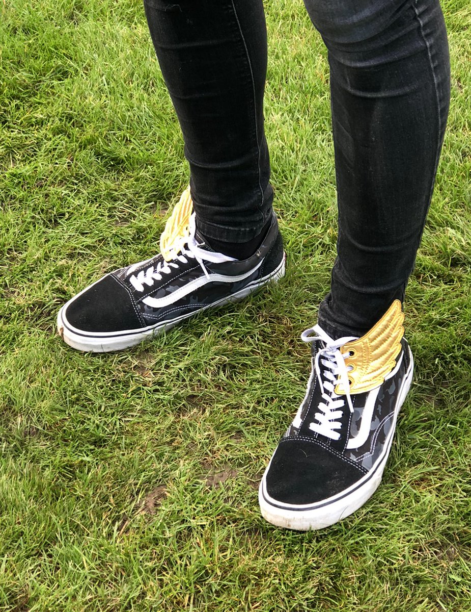 CarolineLawrenc's tweet photo. I admired and photographed a pair of Mercury wings on someone's shoes at the @lsaclassics big Roman Day last weekend and then a few days later @MommaTruckers sent me my own pair of #Shwings! ๐ https://t.co/nnoTfYccUZ