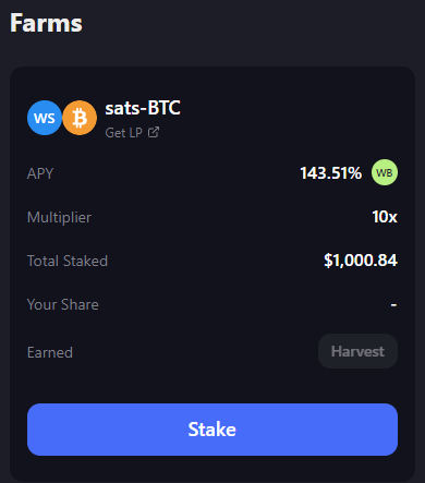 The TVL of the sats-BTC pool has now reached $1,000. The farming is still ongoing, currently offering a 143.51% APY.

The brc-20 farming pools: swap.brcchain.io/farms

Out of curiosity, which other brc-20 swaps are you currently using? Let's discuss👇

#BRC20 #SATS $sats