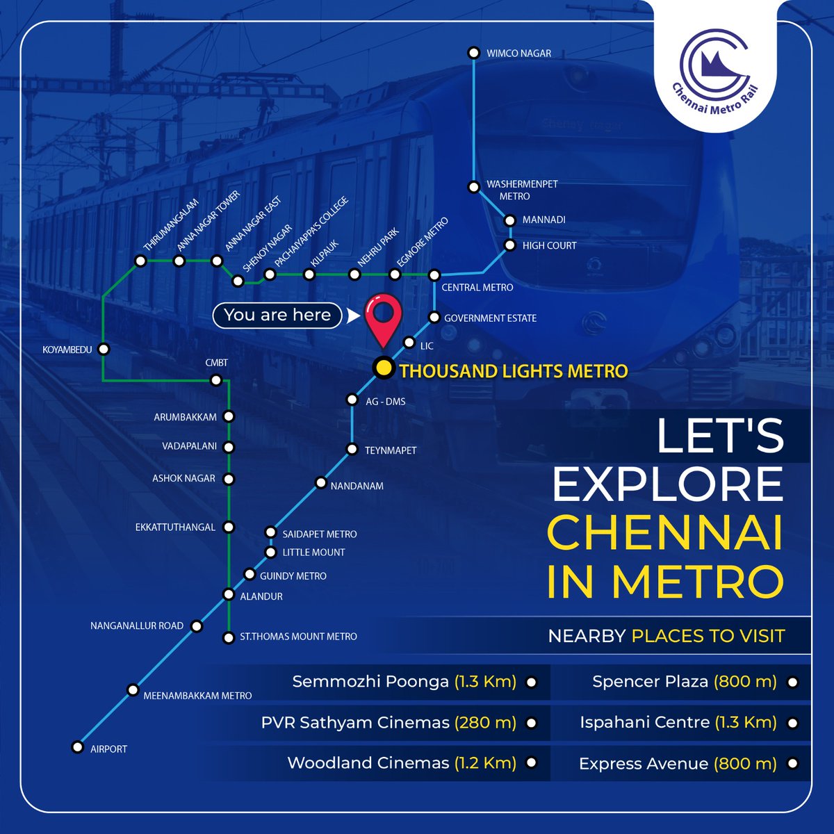 cmrlofficial's tweet photo. Ready to #explore chennai?
Hop on board the chennai #metro today and embark on an exciting urban adventure!
#CMRL #chennai #ChennaiMetro #weekend #metroride #travel #exploremore #WeekendTravel #ExploreChennai #weekendplace #metrotravel https://t.co/u5XmMzQGGW