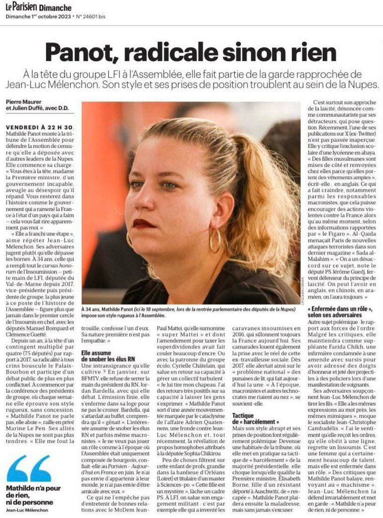 Pour trop de journalistes, les femmes engagées sont toujours des sorcières, des marionnettes ou des manipulatrices. Sandrine Rousseau, Sophia Chikirou, Danièle Obono, Rachel Keke, maintenant Mathilde Panot.
 À quand le respect ?