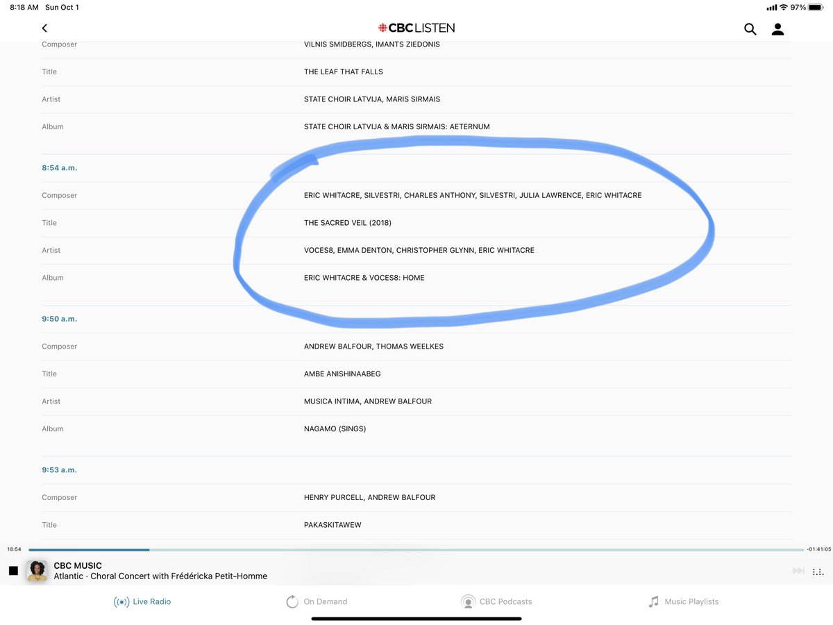This morning: our favourite choir <a href="/VOCES8/">VOCES8</a> singing Sacred Veil by our favourite choral composer <a href="/EricWhitacre/">Eric Whitacre</a> on our favourite weekly radio program Choral Concert by <a href="/CBCMusic/">CBC Music</a>. Great way to spend part of my morning with <a href="/KMbeing/">KMbeing</a>.