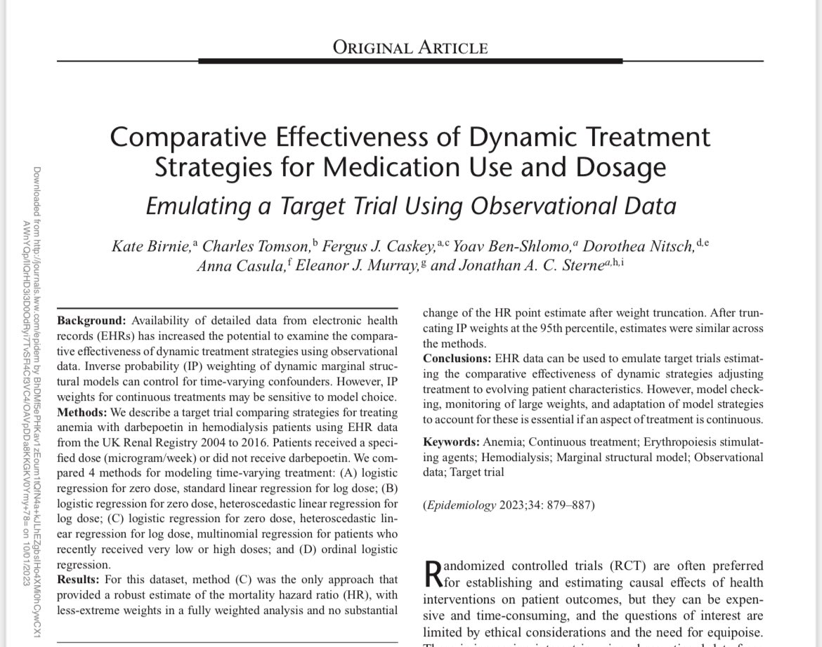 The abstract👇🏼 If you reached out to me asking about continuous exposures over time in the past few years, the this is the paper I told you was “coming soon”! Kate’s done a really thorough job explaining the ins and outs of the method! Enjoy!