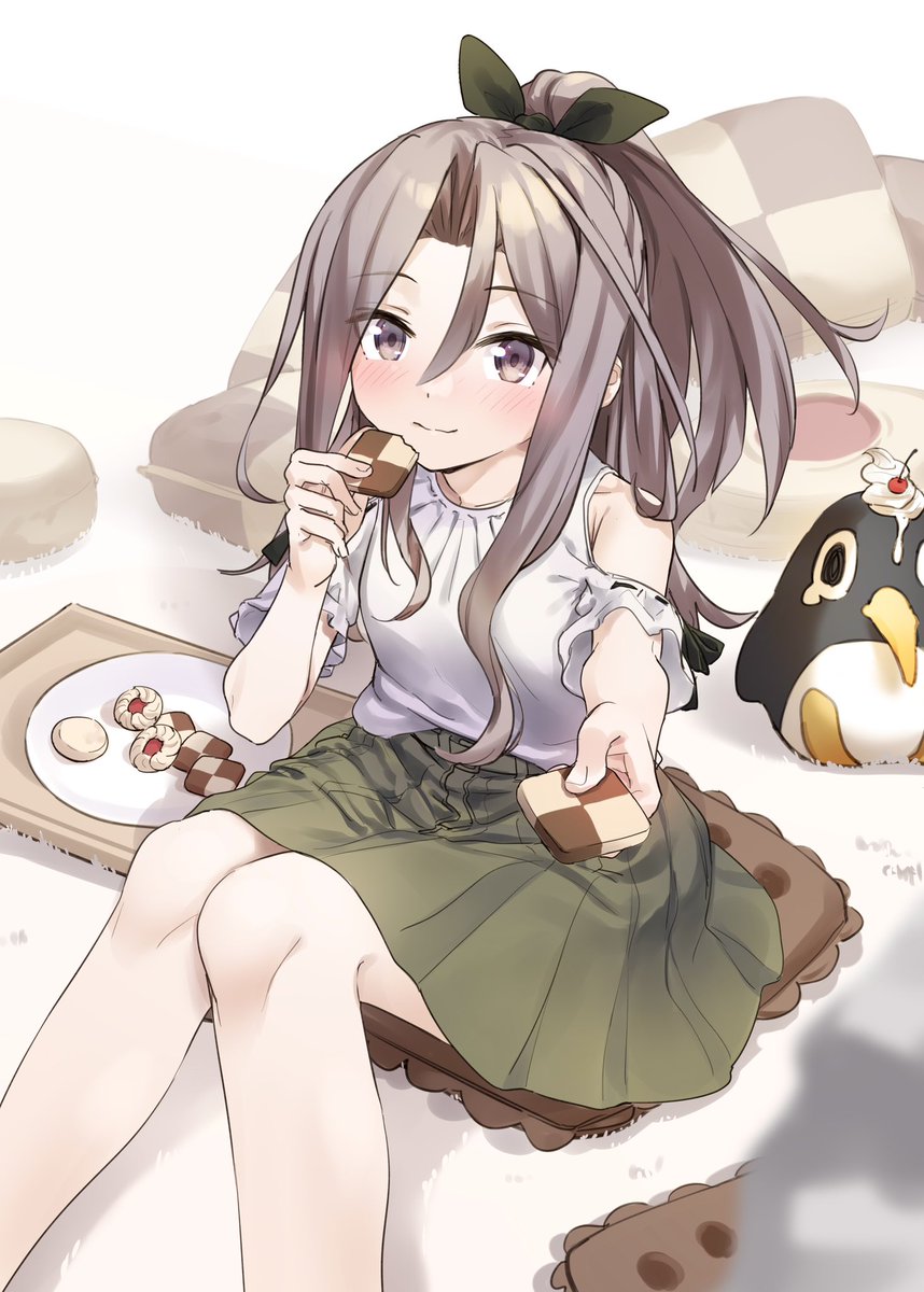 zuihou (kancolle) 1girl cookie food skirt checkerboard cookie brown eyes long hair  illustration images
