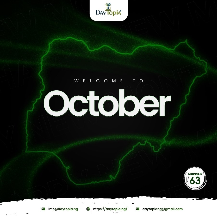 Day_topia's tweet photo. Happy New Month Daytopians!

May this new month be filled with great things.

and Happy Independence Day, Nigeria. We will continue to pray and hope for a better country  that supports youth development in every way. https://t.co/4dd0awspIT