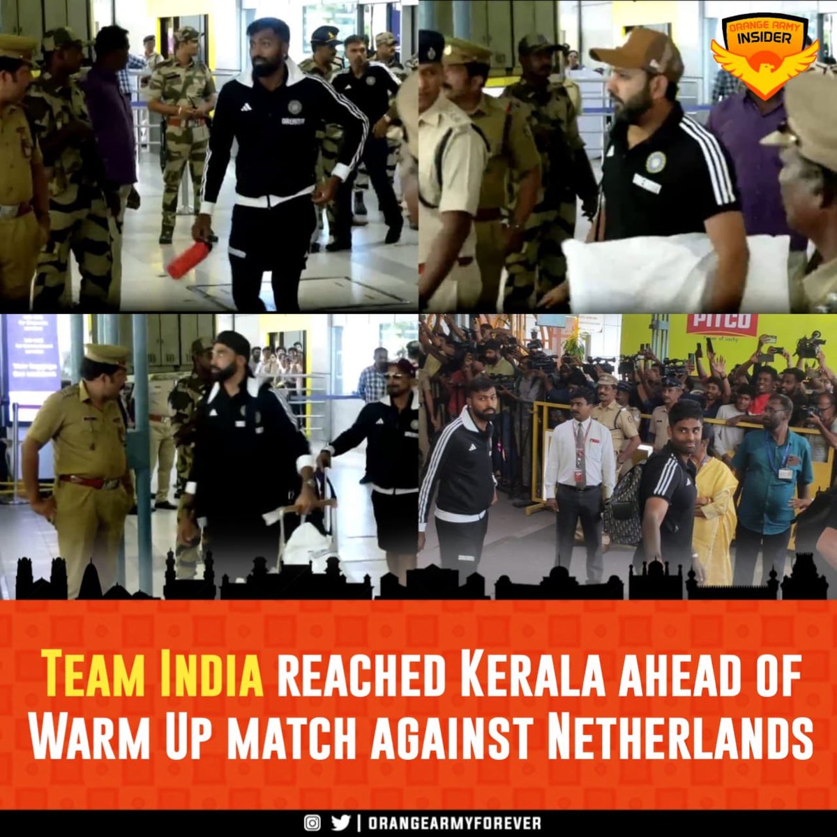 Orangearmyforvr's tweet image. Team India players spotted in Kerala ahead of IND vs NED Warm Up match on October 3rd 😍

Kerala Cricket fans welcomed Team India with a huge chants in AirPort.

#WorldCupDiaries #TeamIndia #kerela #Indvsned #warmupmatch #hardikpandya #suryakumaryadav #rohitsharma #viratkohli