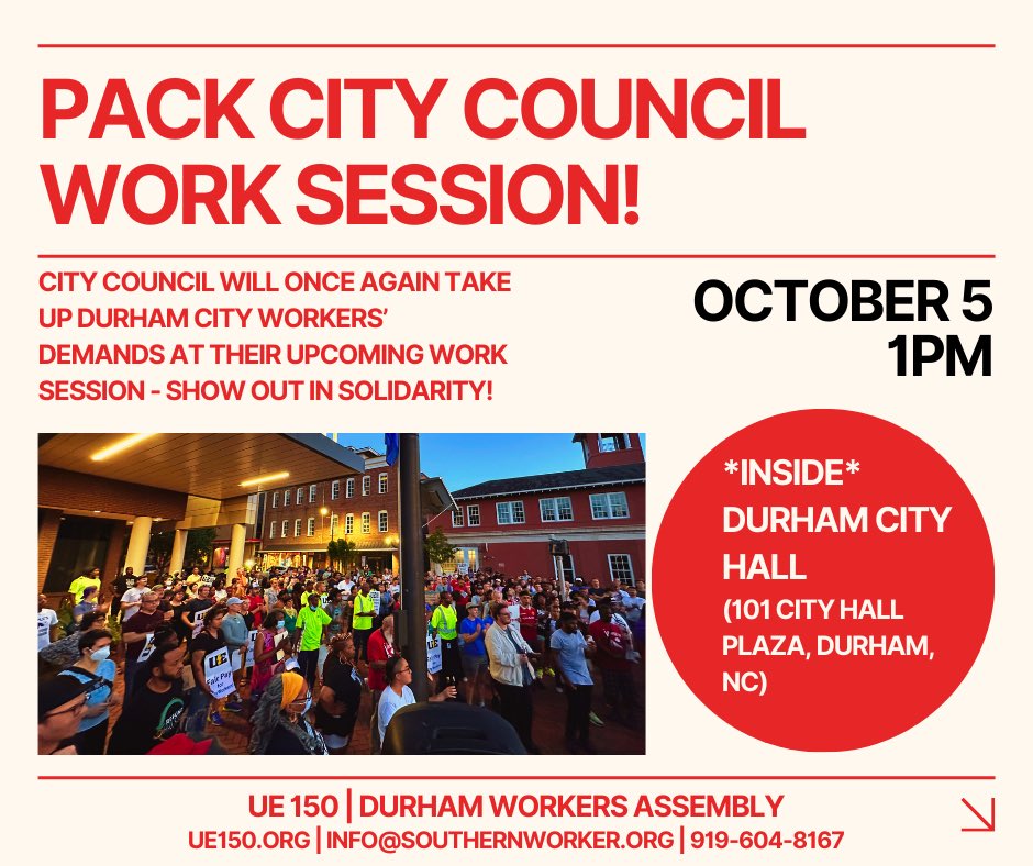 Yesterday, we went door to door collecting petition signatures, passing out yard signs, and talking with our neighbors in Durham to build solidarity with the city workers’ fight for higher wages and justice!

Victory is close, come out this Thursday at 1pm!

#OrganizeTheSouth