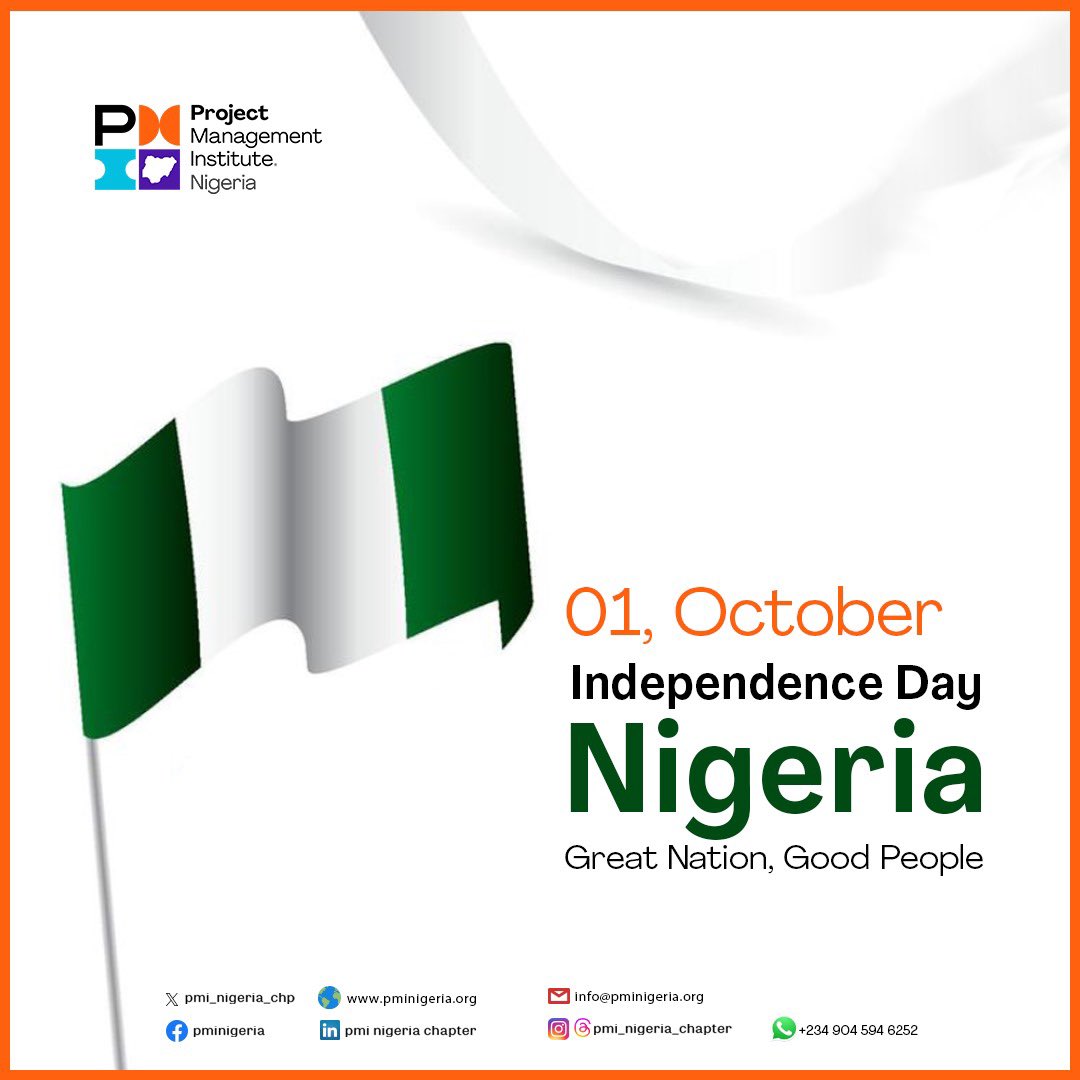 africa_pmi's tweet photo. From @PMI_Nigeria_Chp and the entire PMi Africa, we wish Nigeria an awesome day!

Great Nation, Good People

Today, we celebrate 63years of Unwavering Hope, Strength and Resilience .

Happy Independence Day!

#pminigeria 
#pmiafrica 
#africa https://t.co/CuqYyMUC5d