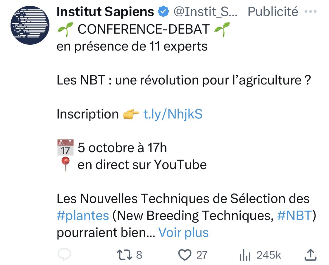 pgISYEB's tweet photo. #technosolutionnisme : les #NBT, sortes d’#OGM supposés miraculeux, un conglomérat de GM favorisés par les semenciers et des biologistes de labo ; bien sûr, aucun #généticien des populations dans le panel, ce qui permettrait de juger des limites de ces produits en plein champ https://t.co/4PfGoeMPr3