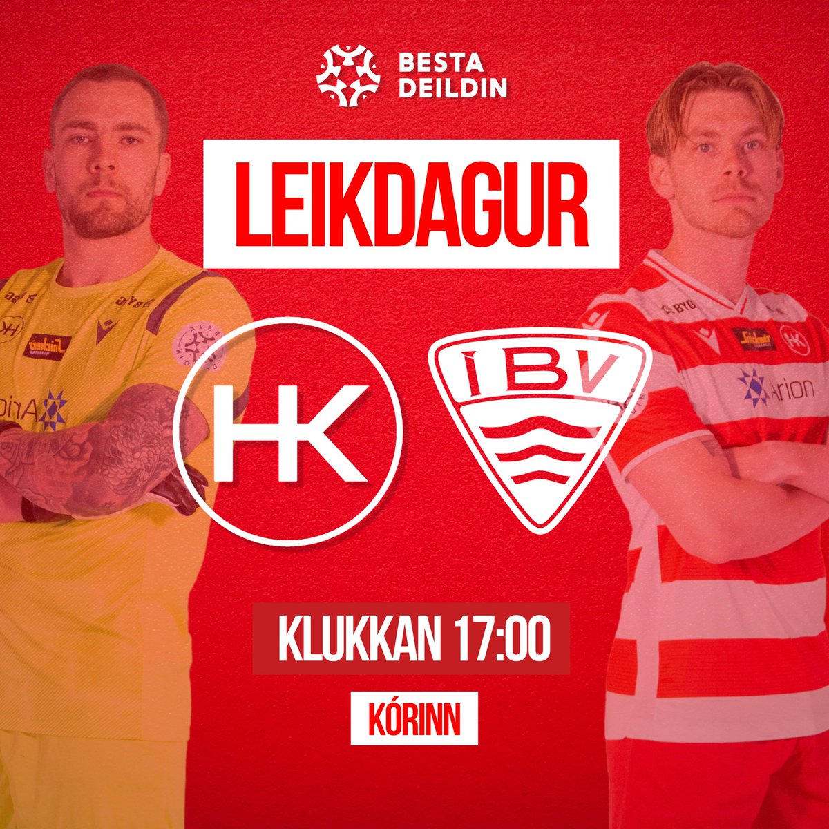 HK (@hkkopavogur) on Twitter photo ⭐️ Leikdagur ⭐️
⚽️ Það er hörku leikur í Kórnum í dag þegar strákarnir fá ÍBV í heimsókn klukkan 17:00.
Mætum á völlinn og styðjum HK!
🆚 ÍBV
🏆 <a href="/bestadeildin/">Besta deildin</a>
📍 Kórinn
⏰ Klukkan 17:00
🎟️ Stubbur App
ÁFRAM HK ❤️🤍
#LIÐFÓLKSINS ⭐️ Leikdagur ⭐️
⚽️ Það er hörku leikur í Kórnum í dag þegar strákarnir fá ÍBV í heimsókn klukkan 17:00.
Mætum á völlinn og styðjum HK!
🆚 ÍBV
🏆 <a href="/bestadeildin/">Besta deildin</a>
📍 Kórinn
⏰ Klukkan 17:00
🎟️ Stubbur App
ÁFRAM HK ❤️🤍
#LIÐFÓLKSINS