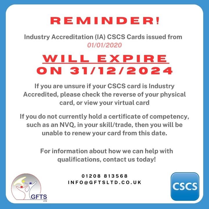Announcement for all of our followers regarding IA (Industry Accreditation) CSCS cards