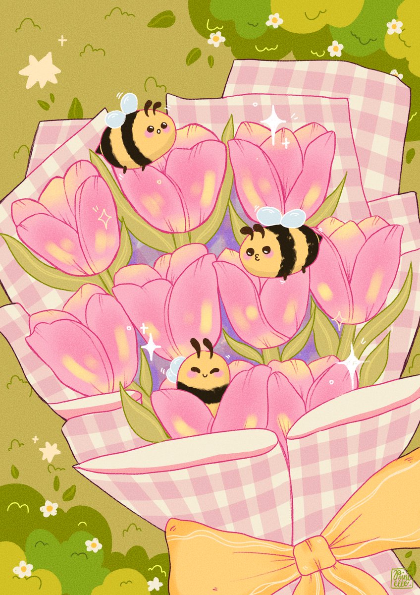 bees buzzin’ in my fave tulip bouquet 💐🌷🐝
