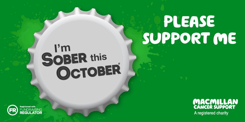 I'm officially Sober this October!

That means I've ditched the booze for the full month to raise vital funds for people living with cancer.
Any donation you can give will make a massive difference, gosober.org.uk/users/frederic… 

Thanks in advance for your sponsorship.

Cheers,
Freddy