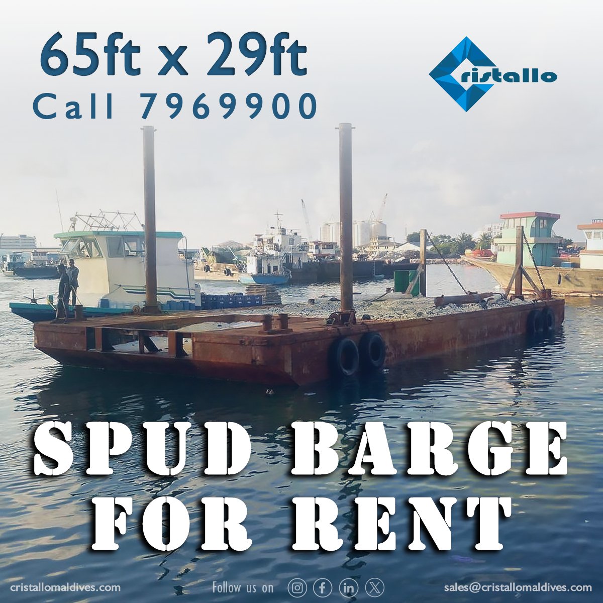 Spud Barge for rent | Contact us now at +960 7969900
Unlock the potential of your marine projects with our versatile Spud Barge. Elevate your operations with Cristallo's reliable equipment solutions.
#maldives #construction #coastalworks #MarineSolutions #EquipmentRental