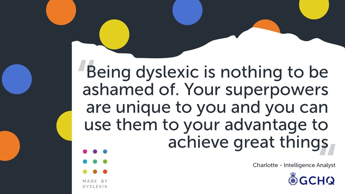 GCHQ (@gchq) on Twitter photo #DyslexiaAwarenessMonth is upon us, as we showcase how neurodiversity is our superpower in our mission to keep the country safe.
Two of our colleagues spoke to <a href="/MadeByDyslexia/">Made By Dyslexia</a> about how their dyslexia can be used to their advantage.
Watch the vodcast ➡️ youtube.com/watch?v=Ez7hc7… #DyslexiaAwarenessMonth is upon us, as we showcase how neurodiversity is our superpower in our mission to keep the country safe.
Two of our colleagues spoke to <a href="/MadeByDyslexia/">Made By Dyslexia</a> about how their dyslexia can be used to their advantage.
Watch the vodcast ➡️ youtube.com/watch?v=Ez7hc7…